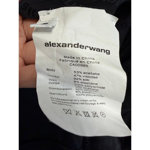 Alexander Wang Black Tonal Logo Deconstructed Shirt Dress Silk Blend Black Sz 2 - Picture 14 of 16